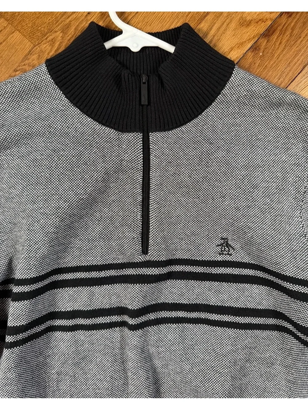 Small - Men - Original Penguin Grey Black Half-Zip Sweater